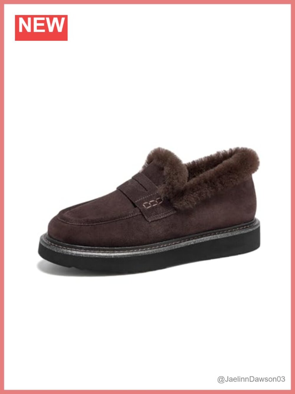 Leather Platform Loafers Fur Lined Slip-On Chunky Winter Shoes